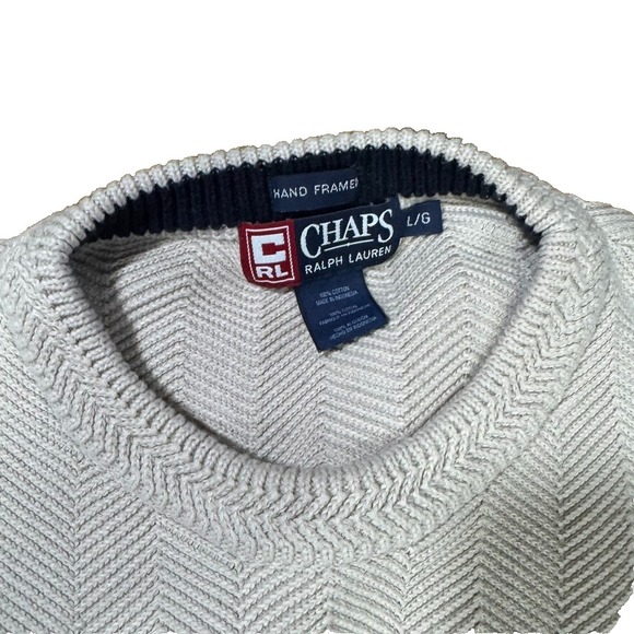Chaps Ralph Lauren Sweater Men Large Beige Hand Framed Crewneck Pullover Vtg 90s - Picture 3 of 5